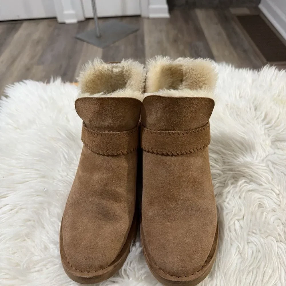 UGG Tan Suede Slippers with Cream Fur
